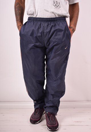 NIKE MENS VINTAGE TRACKSUIT TROUSERS MEDIUM NAVY BLUE 90S