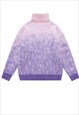 FLUFFY TURTLENECK SWEATER GRADIENT KNITTED JUMPER IN PURPLE