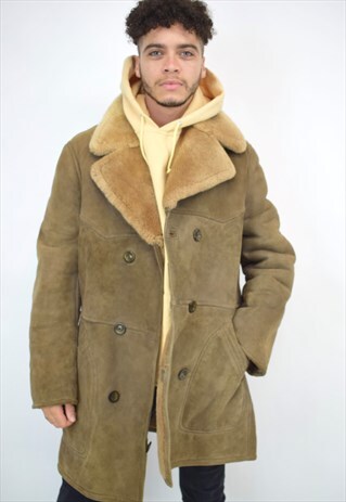 VINTAGE 90S BROWN SHEARLING TAN COLLAR COAT