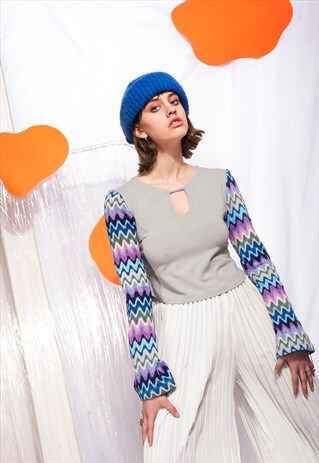 VINTAGE CROP TOP 90S PSYCHEDELIC FLARE SLEEVE HIPPIE TOP