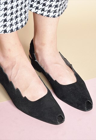 90S SUEDE JAGGED PEEP TOE SANDALS