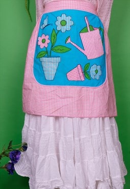 Vintage  60's style cotton apron  gardening pink gingham