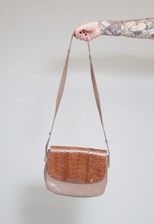 VINTAGE 1980'S BROWN LEATHER TEXTURED SHOULDER BAG