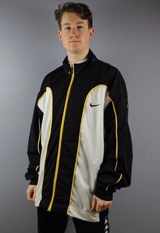VINTAGE NIKE TRACK JACKET IN BLACK WITH EMBROIDERED LOGOS. S