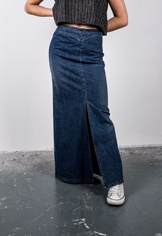 VINTAGE 1990S BLUE DENIM MAXI SKIRT