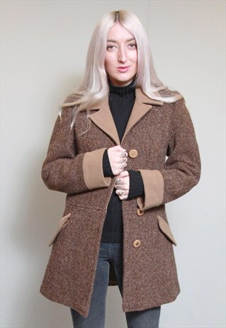 VINTAGE 1970'S AMAZING BROWN TWEED TAILORED BLAZER