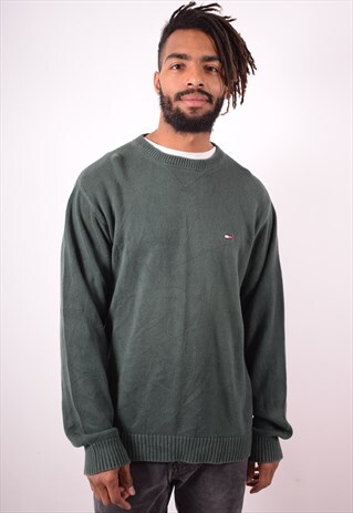 TOMMY HILFIGER MENS VINTAGE JUMPER SWEATER LARGE GREEN 90S