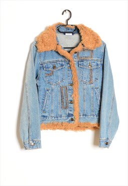 Y2K Light Blue Faux Fur Penny Lane Style Denim Jacket