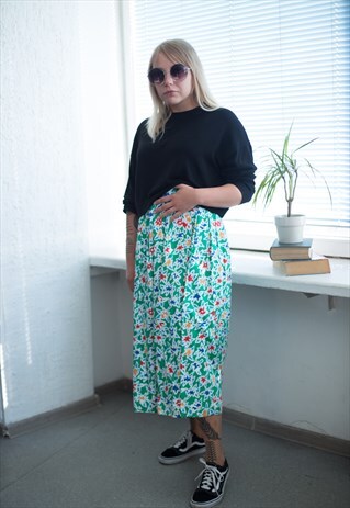 VINTAGE 80'S MULTICOLOUR PATTERNED MIDI SKIRT
