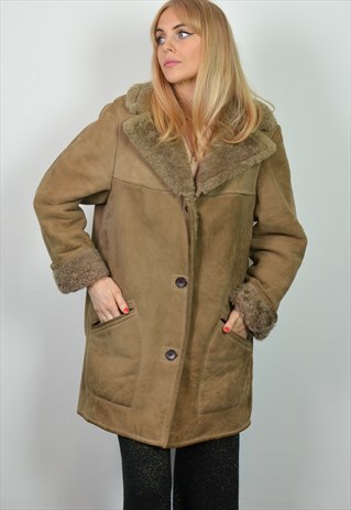 VINTAGE 70S LIGHT CAMEL BROWN SHEEPSKIN SHEARLING COAT