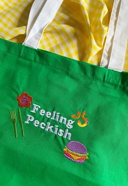 Feeling Peckish Embroidered Slogan Tote Bag
