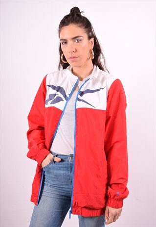 REEBOK WOMENS VINTAGE TRACKSUIT TOP JACKET XL RED 90'S
