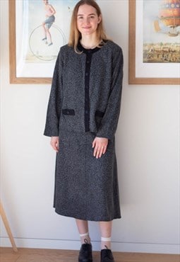 Grey knitted jacket and long skirt set