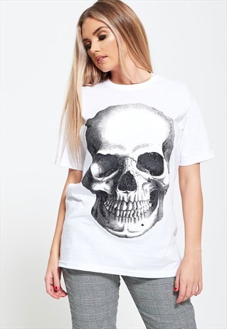 GLITTER SKULL OVER SIZED T-SHIRT