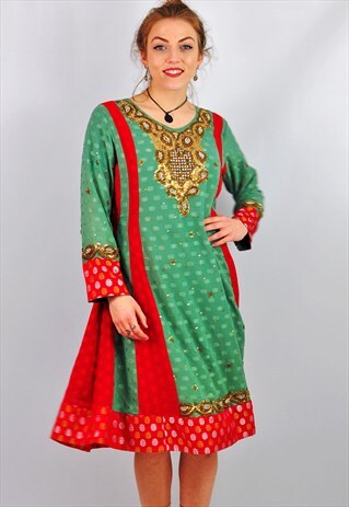 VINTAGE INDIAN EMBELLISHED SPARKLY BOHO FESTIVAL DRESS
