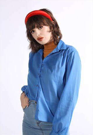 VINTAGE 80'S BLOUSE SHIRT OVERSIZE BLUE