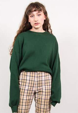 VINTAGE 90'S GREEN PLAIN BASIC OVERSIZED SWEATSHIRT