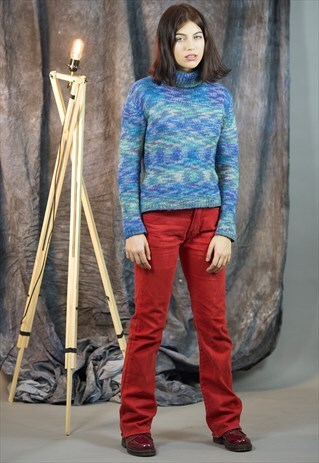 VINTAGE BLUE TURTLENECK KNITTED PULLOVER