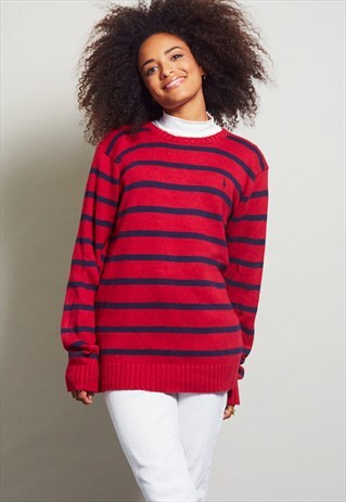VINTAGE 90'S STRIPY RALPH LAUREN CREW NECK JUMPER