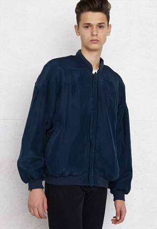 VINTAGE NAVY SILK BOMBER JACKET