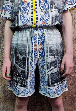 Baroque shorts ancient Roman print crop board pants in grey