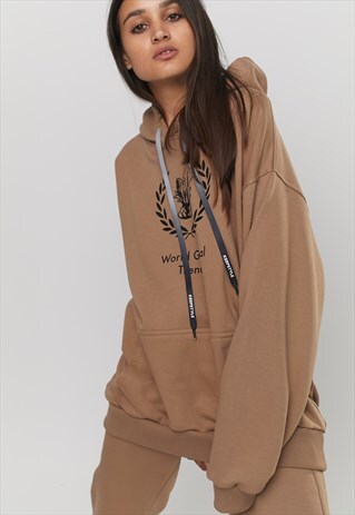 PRINTED OVERSIZED HOODY WITH WORLD GLOBAL TREND IN BROWN