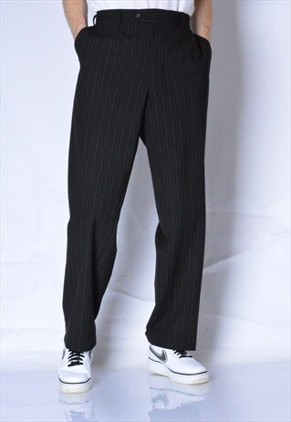 VINTAGE 90S BLACK STRIPED WOOL BLEND PANTS