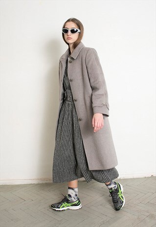 VINTAGE 80S ALPACA WOOL COAT GREY