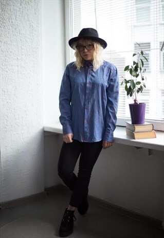 VINTAGE 70'S PURPLE/ORANGE PATTERNED SHIRT