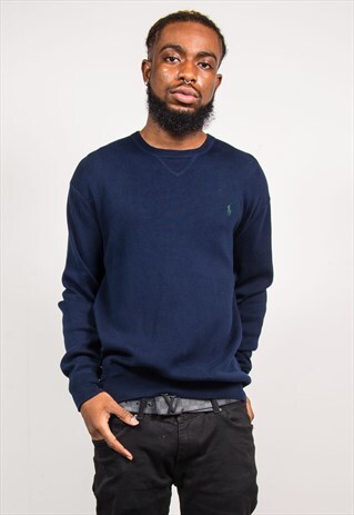 VINTAGE 90'S POLO RALPH LAUREN NAVY BLUE KNIT JUMPER