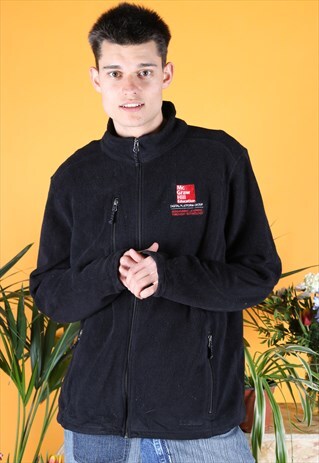 VINTAGE FLEECE JACKET BLACK EMBROIDERY LOGO ZIP