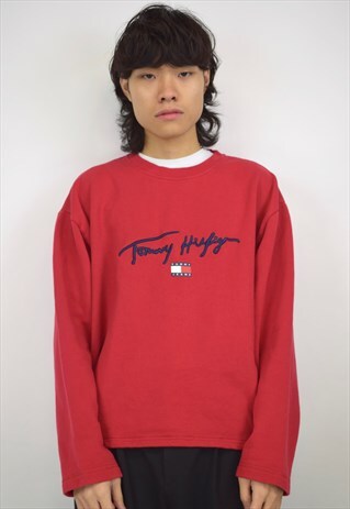 VINTAGE 90S TOMMY HILFIGER RED LOGO SWEATSHIRT