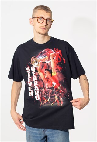 STEVEN GERRARD FOOTBALL UNISEX PRINTED T-SHIRT IN BLACK