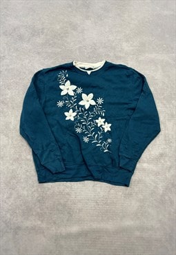 Vintage Sweatshirt Embroidered Flower Patterned Jumper
