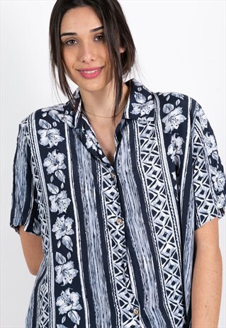 VINTAGE 80S BLOUSE PATTERNED FLOWERS SP202429