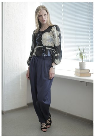 VINTAGE 80'S BLACK FLOWER PRINT TRANSPARENT BLOUSE