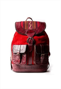 MOCHATA RED - Suede and Leather Backpack