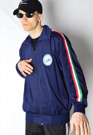 VINTAGE 90S NAVY BLUE PATCH TRACK JACKET