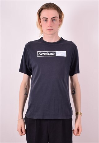 REEBOK MENS VINTAGE T-SHIRT TOP SMALL NAVY BLUE 90S