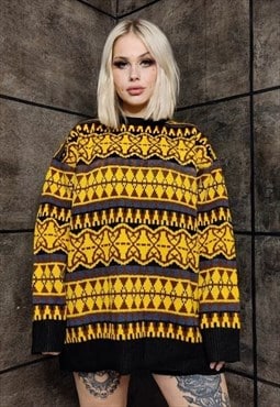 Baroque sweater 90s pattern chunky knit jumper black yellow
