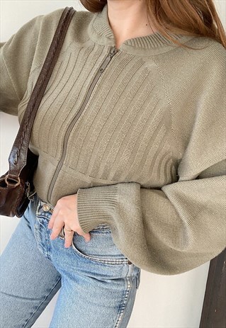 VINTAGE 80S NEUTRAL UNISEX KNIT CARDIGAN JUMPER SWEATER