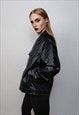 FAUX LEATHER BIKER JACKET BUTTON UP 80S PU AVIATOR BOMBER 
