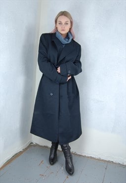 Vintage 90's baggy long trench coat unisex in dark navy
