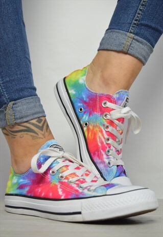 VINTAGE 90S CONVERSE COLOURFUL TIE DYE OX SHOES TRAINERS