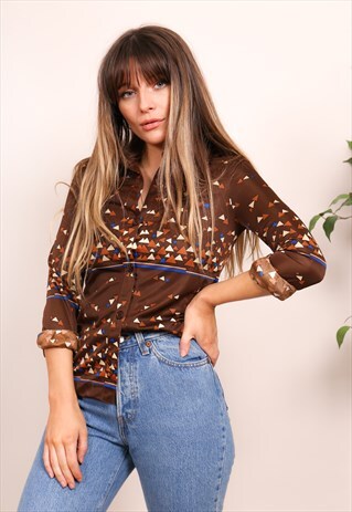 VINTAGE 70S ABSTRACT ARROW PRINT BLOUSE