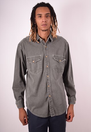 EDDIE BAUER MENS VINTAGE DENIM SHIRT LARGE GREY 90S