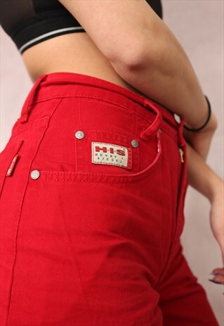 VINTAGE 80'S H.I.S RED HIGH WAIST JEANS