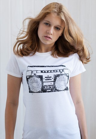 GHETTOBLASTER T SHIRT OLD SCHOOL NY RETRO PRINTED WOMENS TEE