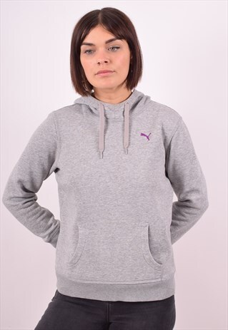 PUMA WOMENS VINTAGE HOODIE JUMPER MEDIUM GREY 90S