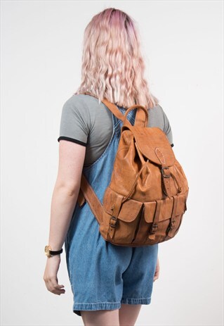 VINTAGE TAN BROWN LEATHER RUCKSACK BACKPACK